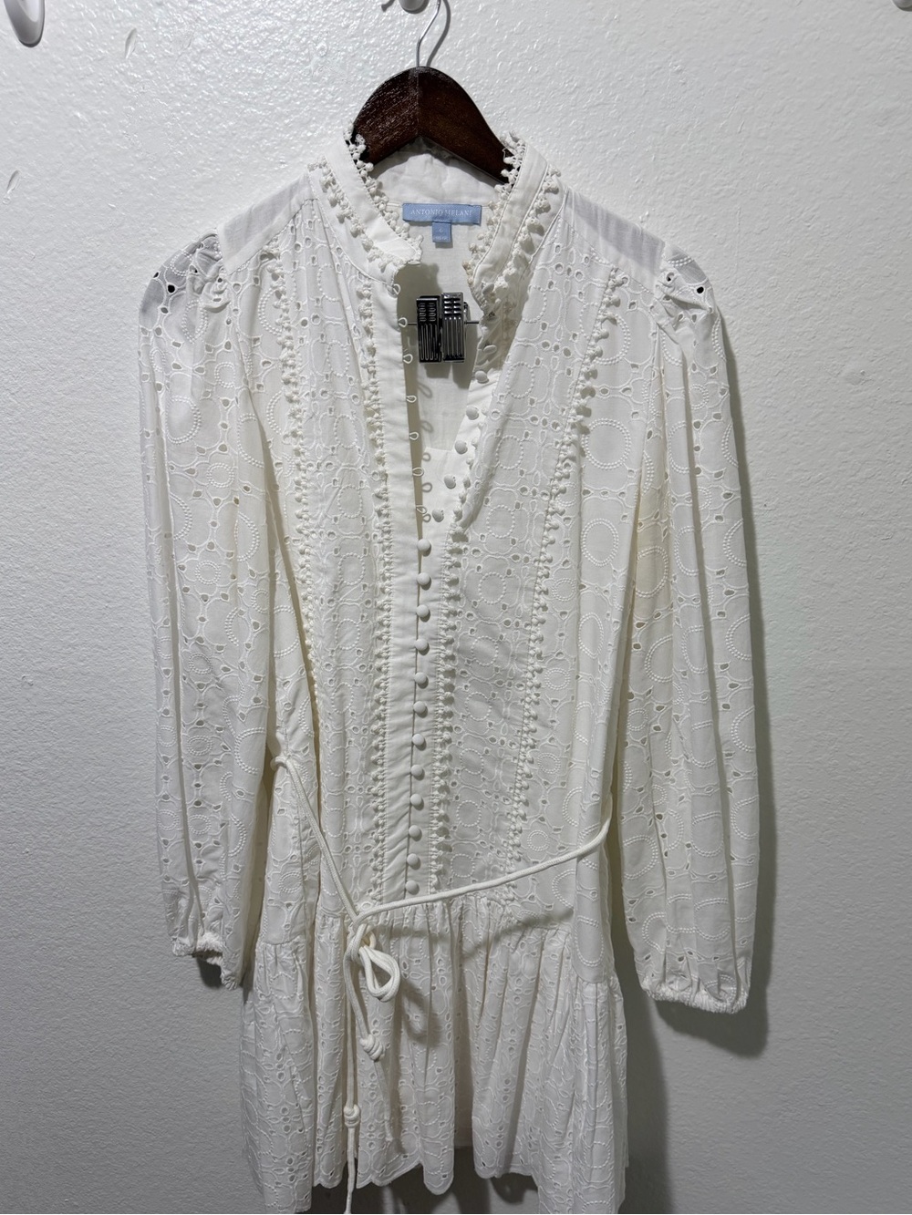 Antonio Milani White Eyelet Button-Front Tunic Dress 6